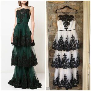 NWT MARCHESA NOTTE Embroidered 3-Tier Strapless Illusion Gown Womens 10